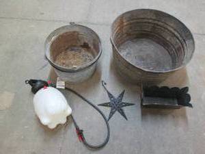 Vintage metal basins, metal decor a...