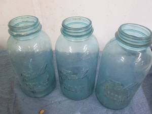 3 Large blue Ball mason jars...