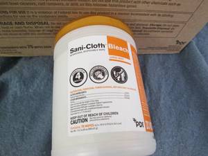 6 Sanicloth bleach wipes...