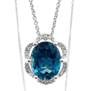 Brand New 3.25 Carat Natural London Blue Topaz & Natural Diamond Pendant Necklace in 14k Gold Retail Tag $1,995 VIDEO