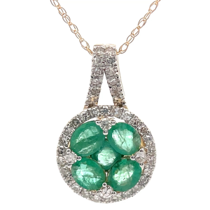 0.25 Carat Natural Diamond & Natural Emerald Cluster Pendant Necklace in 14k Gold Retail $1,995 VIDEO