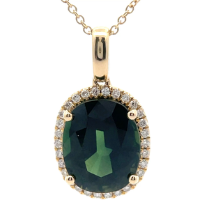 5.47 Carat Natural Green Sapphire & Natural Diamond Oval Halo Pendant Necklace in 14k Gold Retail $3,000 VIDEO