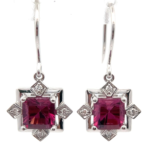 Art Deco 2.59 Carat Natural Red Garnet & Diamond Dangle Earrings in 14k White Gold VIDEO