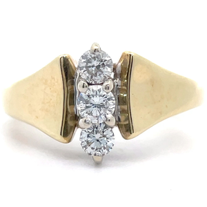 0.60 Carat Natural Diamond Three-Stone Retro Ring in 14k Yellow Gold VIDEO