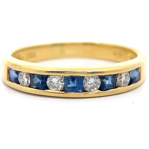 Estate Natural Blue Sapphire & Natural Diamond Half Eternity Channel Ring in 18k Gold VIDEO