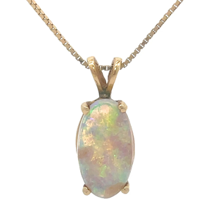 Estate 1.65 Carat Oblong Natural Australian White Opal Pendant in 14k Yellow Gold VIDEO