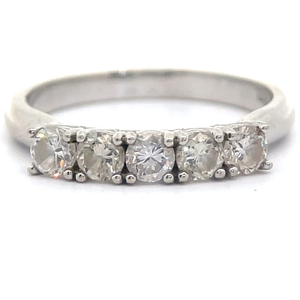 Estate 0.75 Carat Natural Diamond Five-Stone Trellis Set Anniversary Ring in 14k White Gold VIDEO