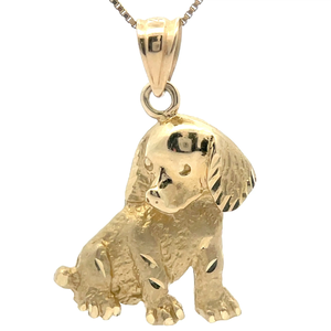 Estate Diamond-Cut & Hammered Finish Puppy Dog Pendant in 14k Yellow Gold VIDEO
