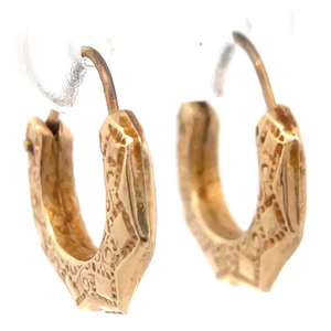 Estate Textured Puffed Oblong Small Hoop Earrings in 14k Yellow Gold VIDEO