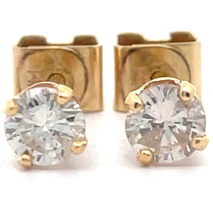 Estate 0.50 Carat Natural Diamond Round Solitaire Stud Earrings in 14k Yellow Gold VIDEO