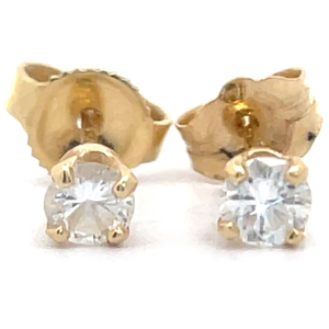 0.30 Carat Natural Diamond Round Solitaire Stud Earrings in 14k Yellow Gold VIDEO