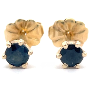 Round 6-Prong Natural Blue Sapphire Solitaire Stud Earrings in 14k Yellow Gold VIDEO