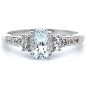 0.87 Carat Natural Aquamarine & Natural White Topaz Ring VIDEO