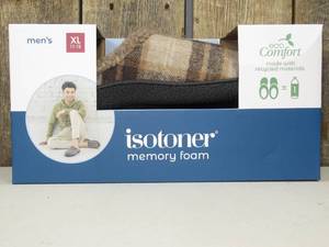 Isotoner Mens Memory Foam eco Comfort Slippers XL 11-12 Brown Plaid
