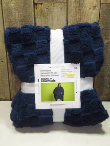 Room Essentials 60x80in Oversized Jacquard Plush Wearable Blanket Navy Blue