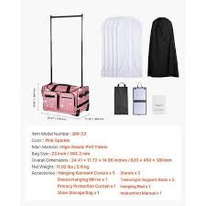 Dance Bag with Garment Rack 23 in. Rolling Dance Duffel with Wheels USB Port Height Adjustable Clothes Rack (Pink)