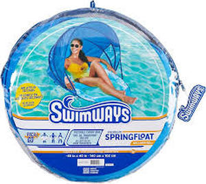 SwimWays Spring Float Recliner Swim Lounger for Pool or Lake with Hyper-Flate Valve - Blue