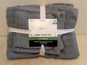 NEW MAINSTAYS BATH TOWEL SET GRAY 6PK