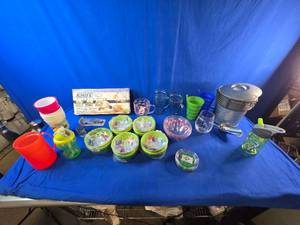 Assorted Dishware, Specialty Glasses, New Bowls, Ice Bin Etc.