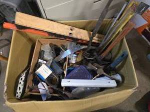 Box of misc Tools Drill bits saw