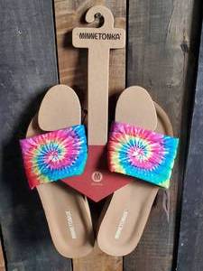 New Minnetonka Moccasins Womens Bright Tie Dye Heidi Sandals Size 10