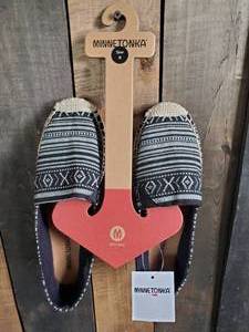 New Minnetonka Moccasin Womens Black Stripe Slip Ons Size 8