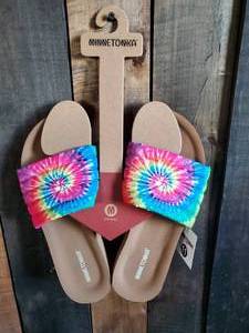New Minnetonka Moccasin Womens Bright Tie Dye Heidi Sandals Size 11