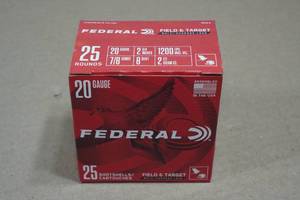 25 Federal Field & Range 20 Gauge 2-34 8 Shot Shotshells