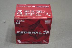 25 Federal Field & Range 20 Gauge 2-34 8 Shot Shotshells