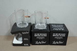Set of Four Lucky Shot Whiskey Glasses with Embedded Bullet - Iwo Jima Flag