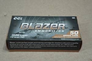 50 CCI Blazer Brass 9mm Luger 115 Gr FMJ Ammo