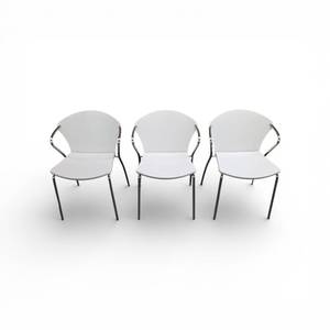 3 White Chrome Bernhardt Stacking Chairs