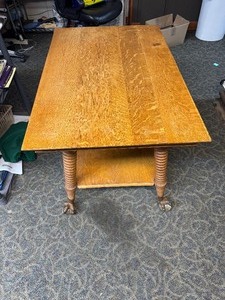 Oak Table W Cast Iron Clawfoot & Glass Ball Casters