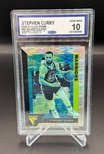 Steph Curry Graded 10 Gem Mint 2020-21 Flux Silver Pulsar Prizm #55 Basketball Card