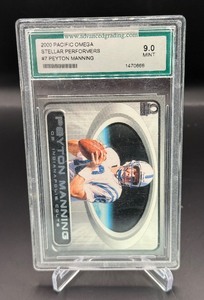 Peyton Manning Graded 9 Mint 2000 Pacific Omega Stellar Performers #7 Football Card