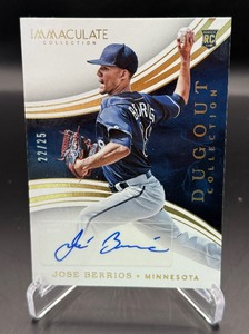 Jose Berrios RC Auto 25 2016 Immaculate Dugout Collection #DCI-JB Numbered 2225 Rookie Minnesota Twins Baseball Card