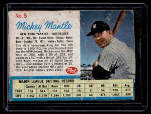 Mickey Mantle 1962 Post #5 Vintage Baseball Card