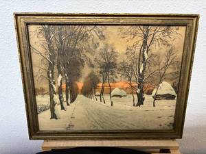 The Glory of Winter by Henri Jourdain Etching & Hand Painted in Gilded Frame Signed