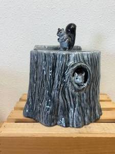 Vallona Starr Squirrel on Blue Tree Stump Cookie Jar