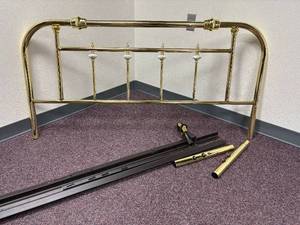 90s Full Size Golden Brass Bed Frame with Ceramic Painted Embellishments