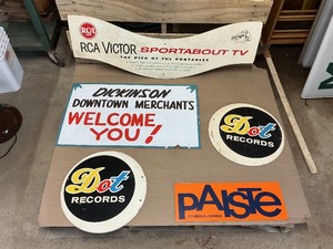 Vintage Advertising Sign Lot  RCA Victor, Dot Records, Paiste & Dickinson Merchants Signs