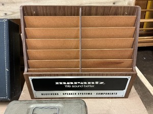 Marantz Magazine rack , window magnet signs, VINTAGE cabinet repair kit & other music equipment