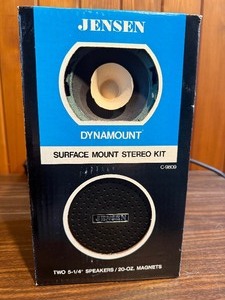 Jensen Dynamount Surface Mount Stereo Kit, model C-9809. This New Old Stock (NOS) kit from the 1970s or 80s was designed for car or home audio systems that required surface-mounted speakers.