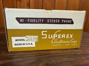This box contains vintage Superex Hi-Fidelity Stereo Audio Headphones, specifically the Model ST-S