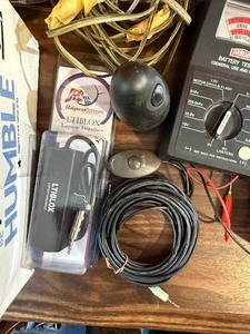 Electronics variety lot. Personal air sanitizer , battery tester , heavy speaker cable and more