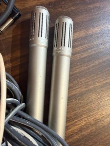 vintage Sony ECM-270 electret condenser microphones with bag and cords , see pics