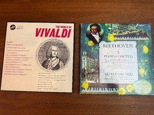 two vintage classical music box sets The World of Vivaldi featuring various concertos, and Beethovens The 5 Piano Concerti performed by Alfred Brendel.