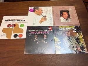Unopened five vintage vinyl record albums by the popular easy-listening artists Ferrante & Teicher and Henry Mancini, dating from the early 1960s to the mid-1970s.