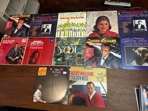 LP collection centered around pianist Roger Williams, featuring multiple albums including Born Free, Near You, Yellow Bird, Golden Hits, and other popular releases,