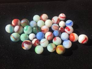 (36) Vintage AKRO AGATE Marbles - Oxblood - Patch - Banded - Swirl - Wisp